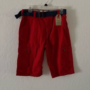 NEW Levi’s Cargo Short Red Big Boys Sz 20 Blue Belt 30” Waist Pockets 13” Inseam